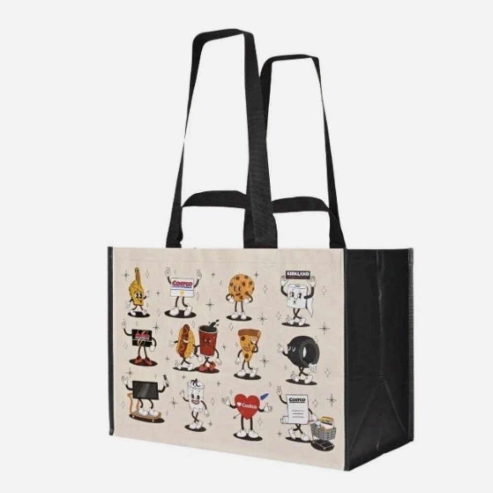 Costco Limited Edition Reusable Shopping Tote Cartoon Grocery Bag Bottle Holder